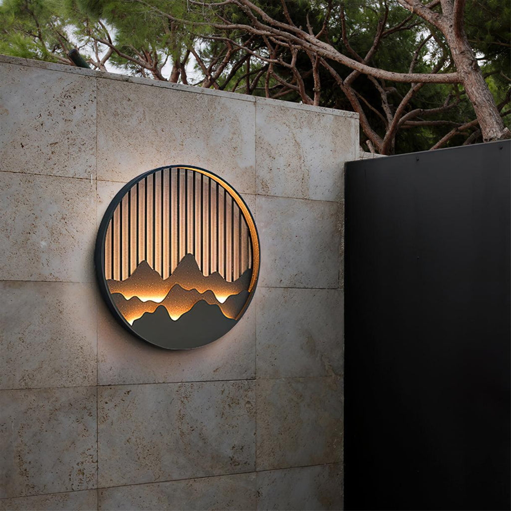 Mountain Wall Lamp Outdoor Circular Silhouette