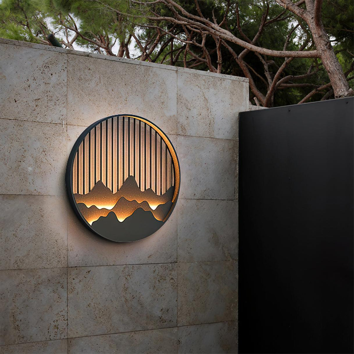 Mountain Wall Lamp Outdoor Circular Silhouette