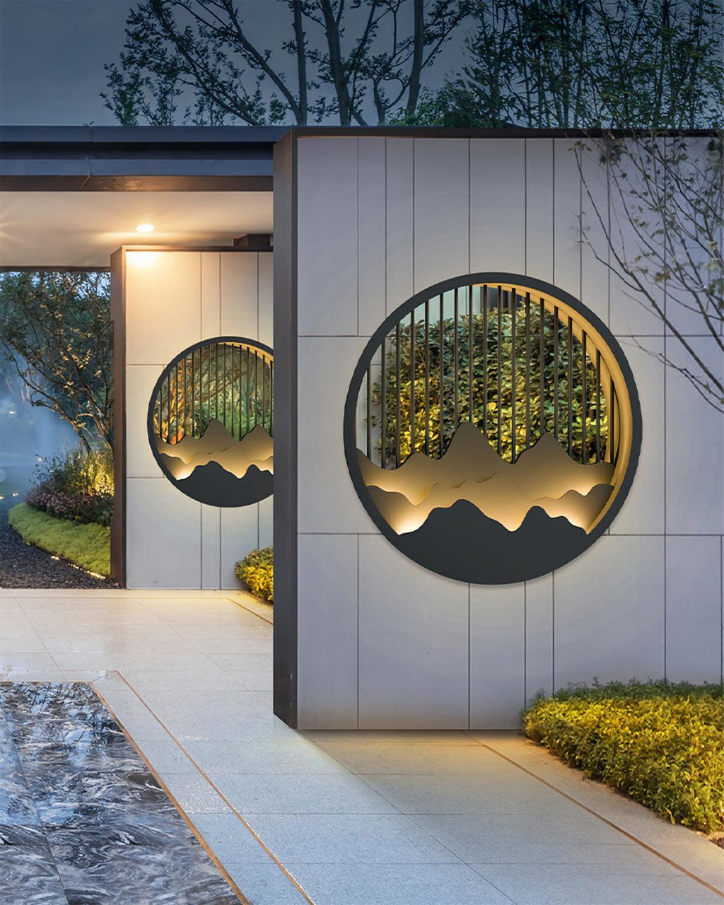 Mountain Wall Lamp Outdoor Circular Silhouette