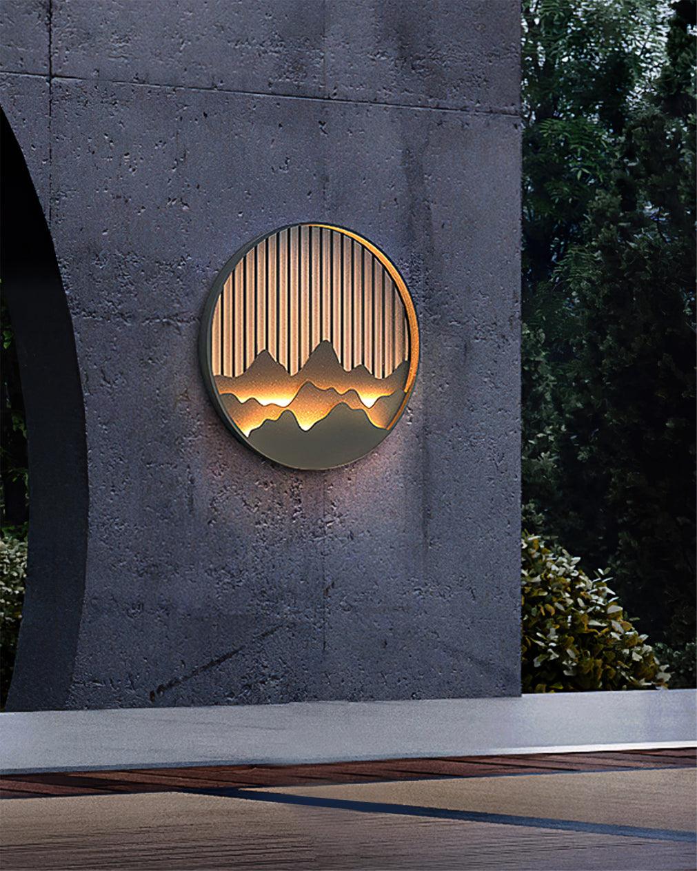 Mountain Wall Lamp Outdoor Circular Silhouette