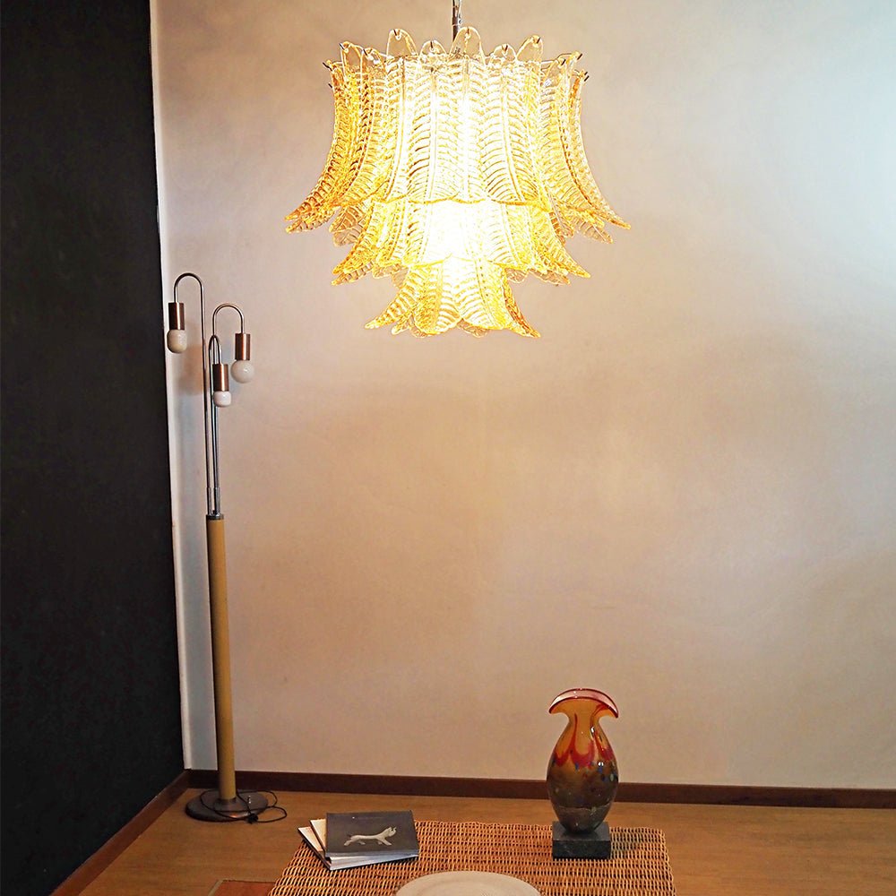 Aurora Chandelier Amber Leaf Glass Layered Venetian Elegance