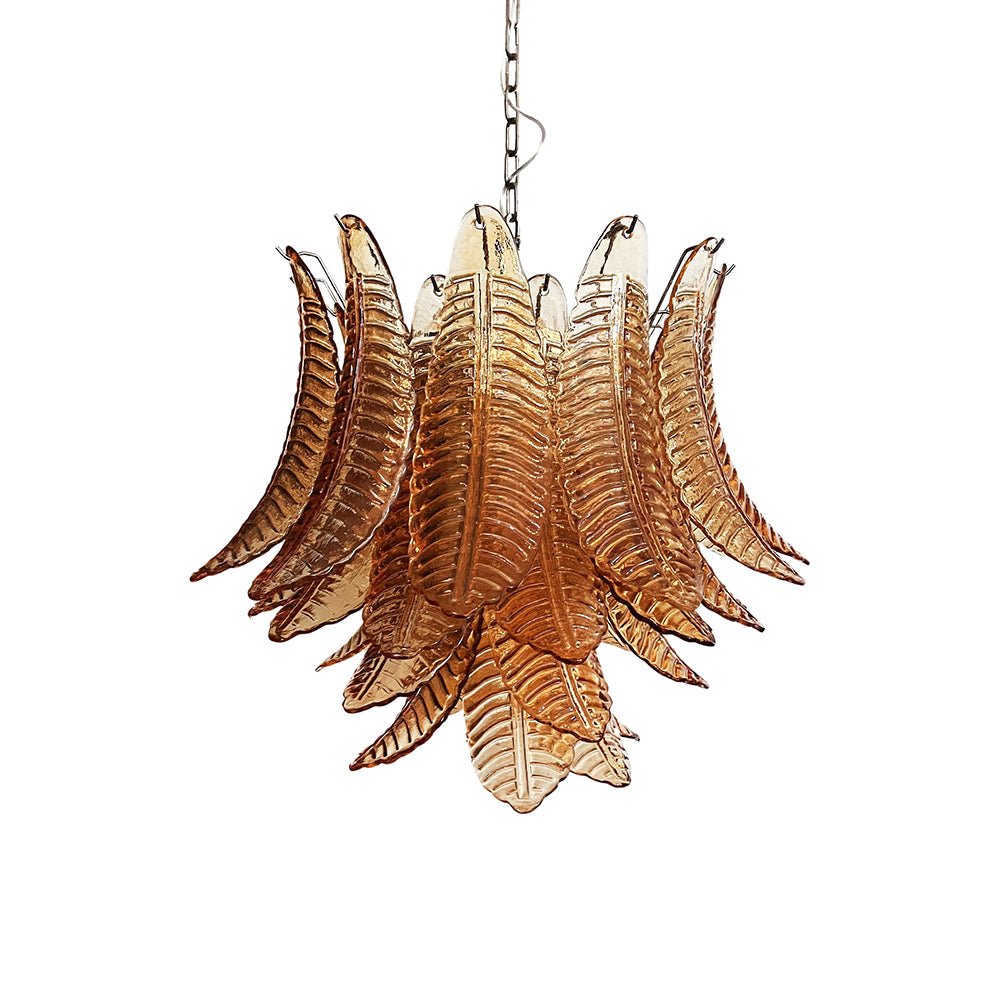Aurora Chandelier Amber Leaf Glass Layered Venetian Elegance