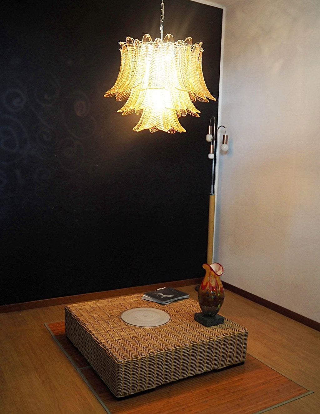 Aurora Chandelier Amber Leaf Glass Layered Venetian Elegance