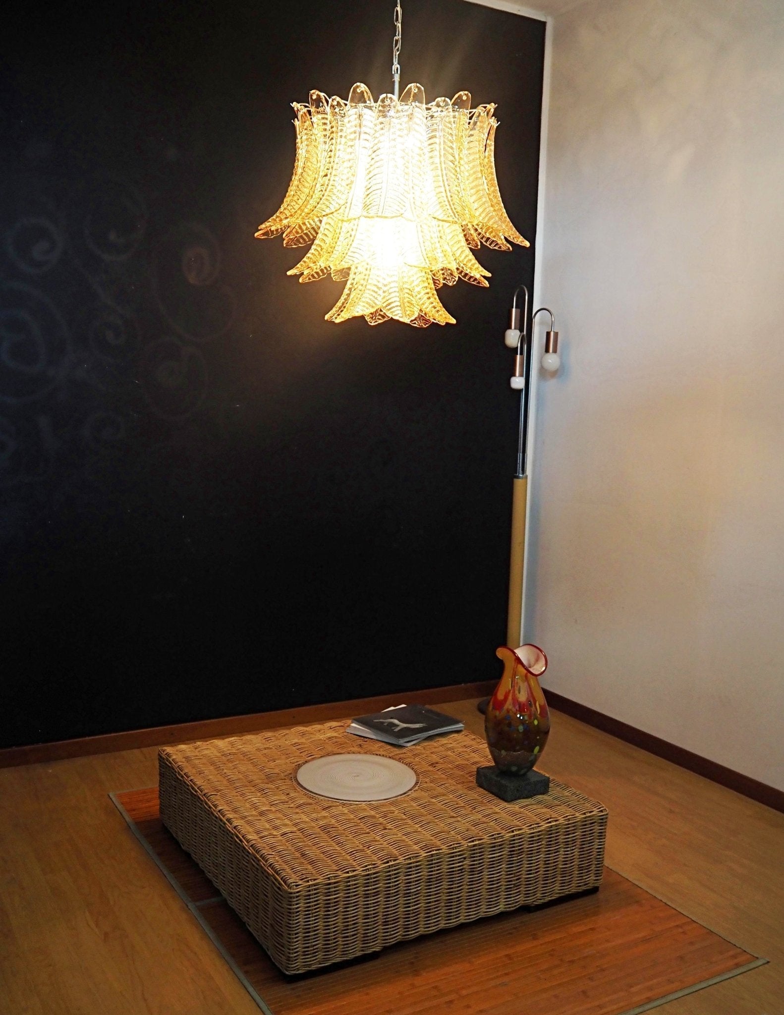 Aurora Chandelier Amber Leaf Glass Layered Venetian Elegance