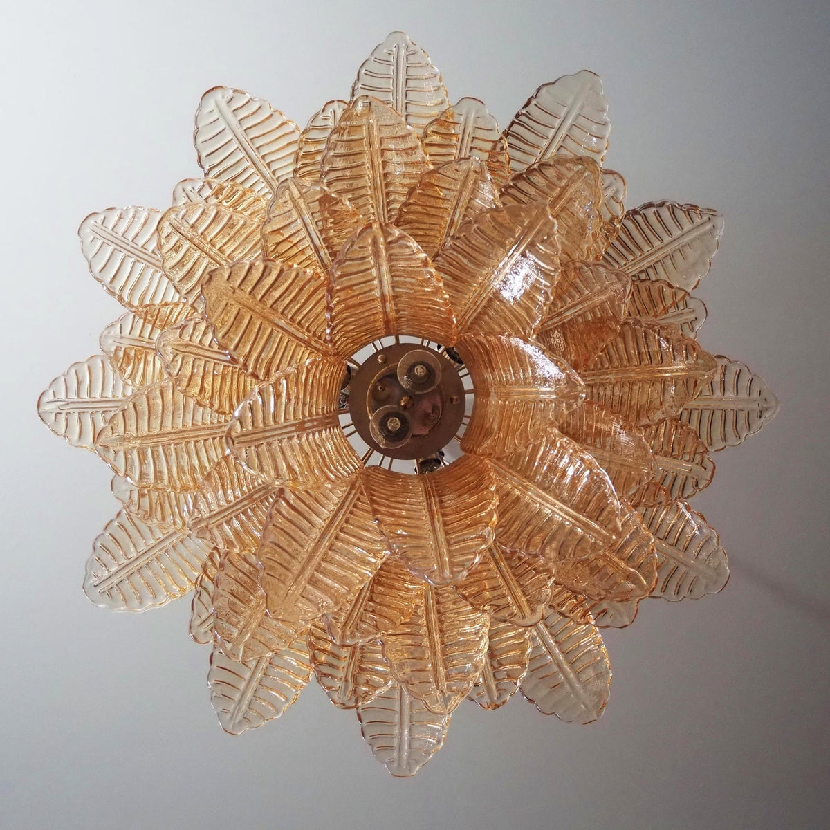 Aurora Chandelier Amber Leaf Glass Layered Venetian Elegance