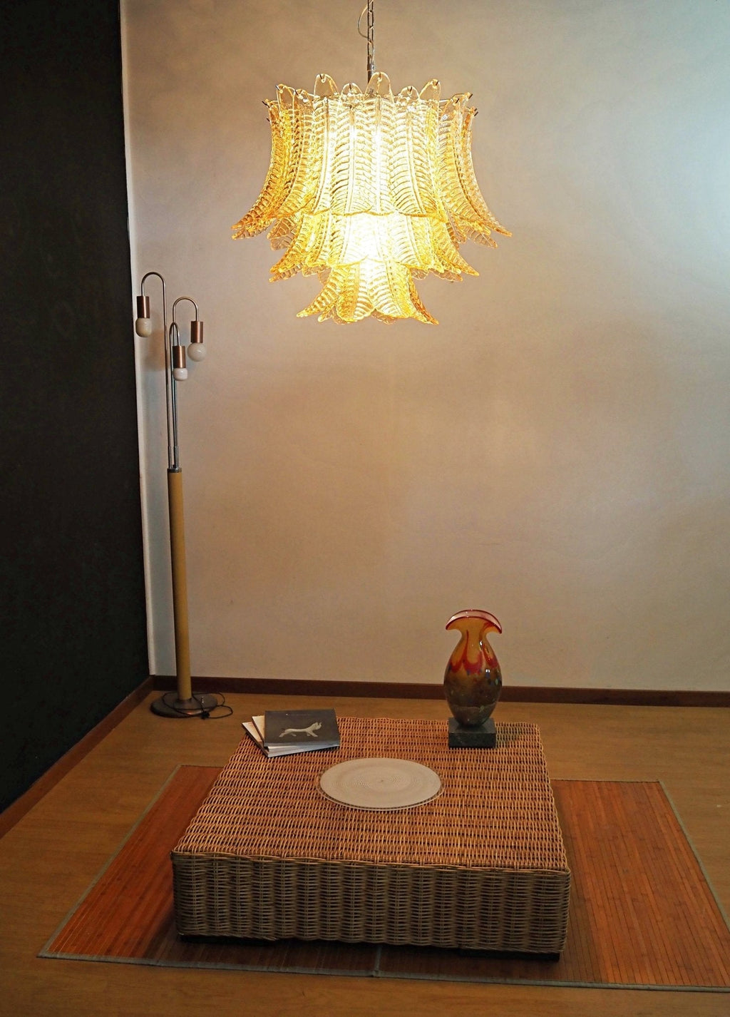 Aurora Chandelier Amber Leaf Glass Layered Venetian Elegance