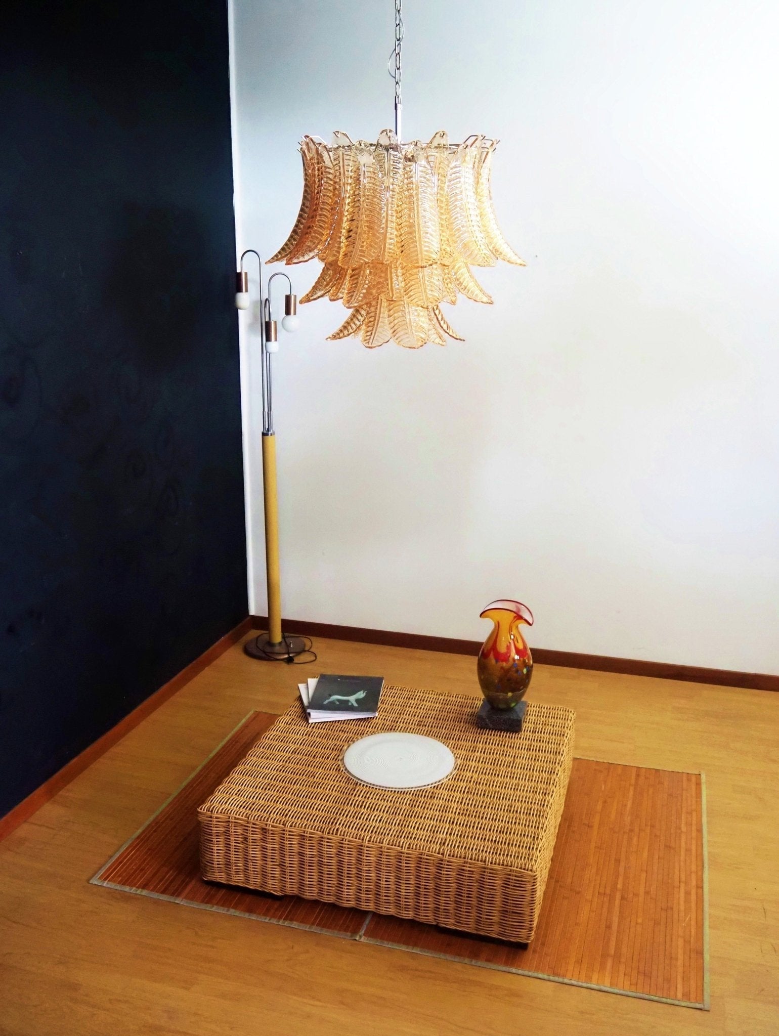 Aurora Chandelier Amber Leaf Glass Layered Venetian Elegance