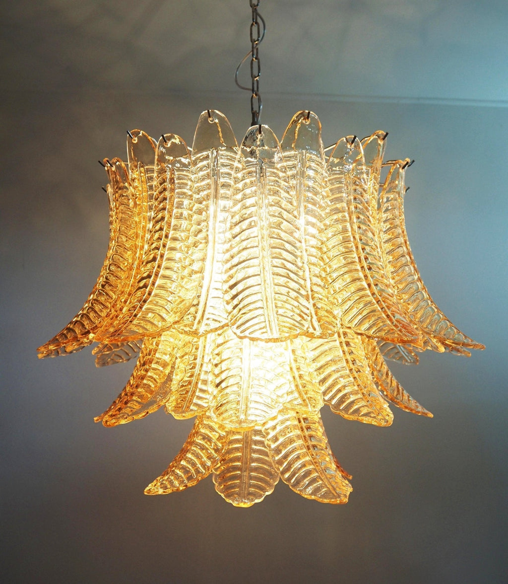 Aurora Chandelier Amber Leaf Glass Layered Venetian Elegance