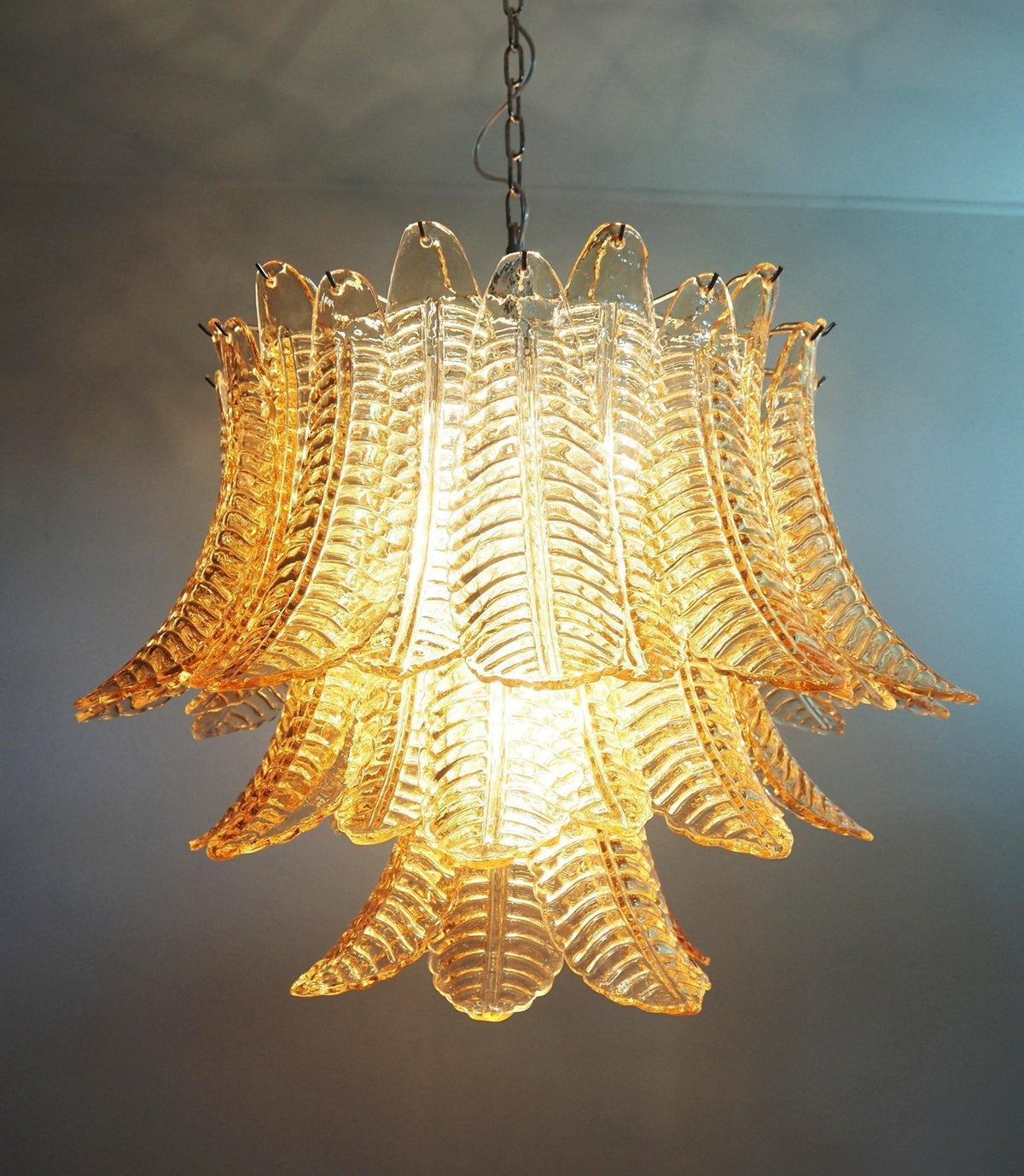 Aurora Chandelier Amber Leaf Glass Layered Venetian Elegance