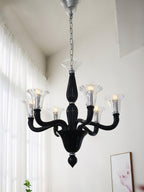 Aurora Chandelier Black Murano Candle Arm Glass Classic