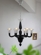 Aurora Chandelier Black Murano Candle Arm Glass Classic