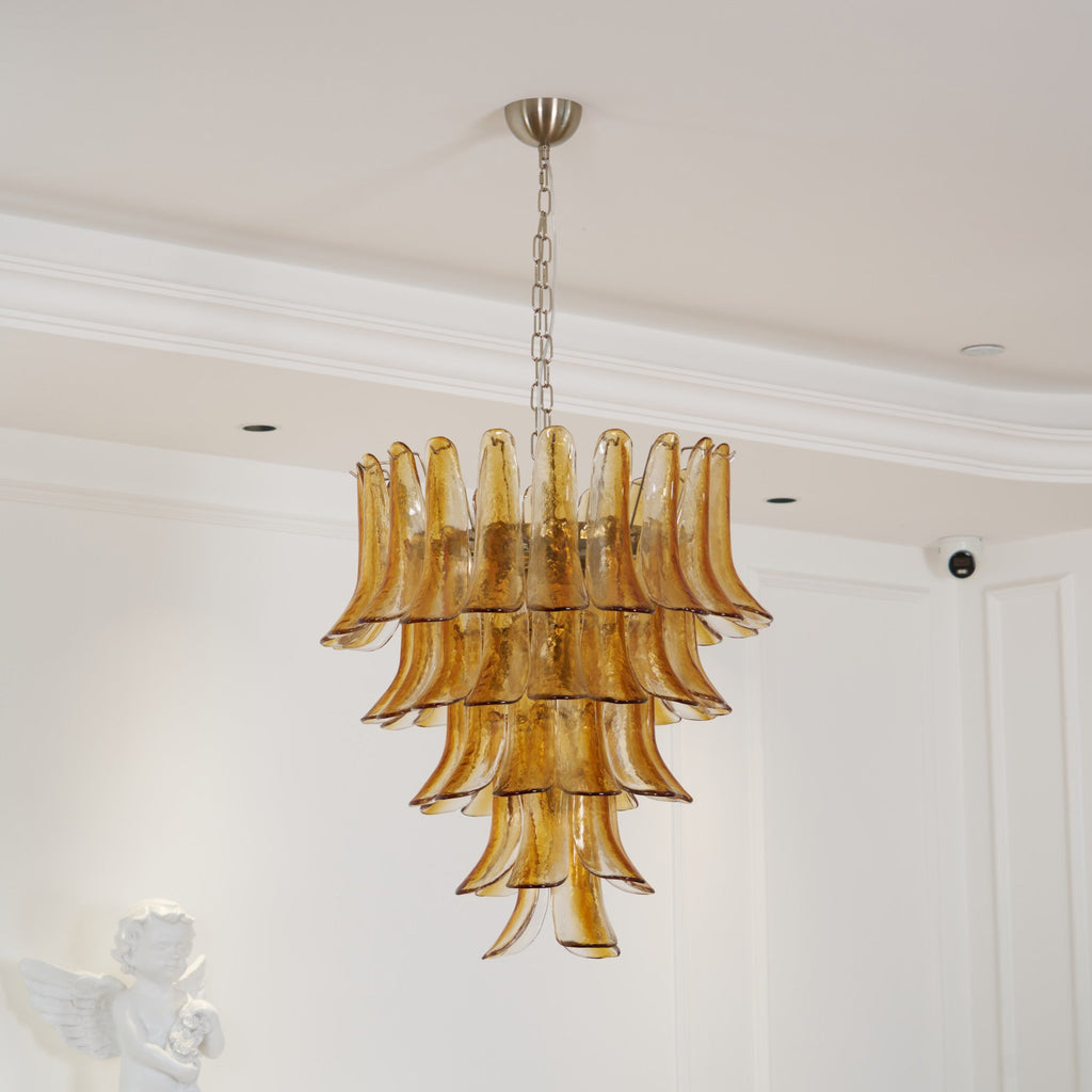 Aurora Chandelier Amber Lily Murano Glass Layered Centerpiece