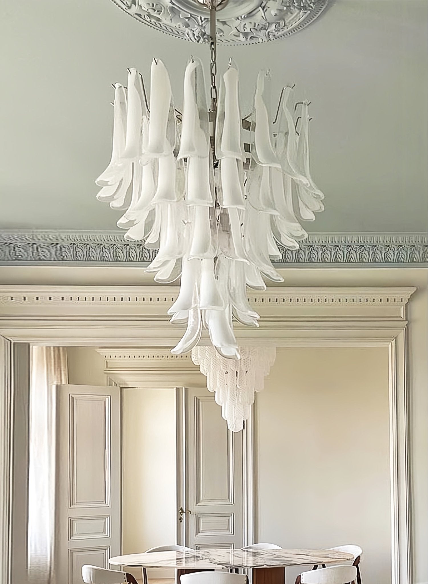 Aurora Chandelier Clear Murano Glass Petal Vintage