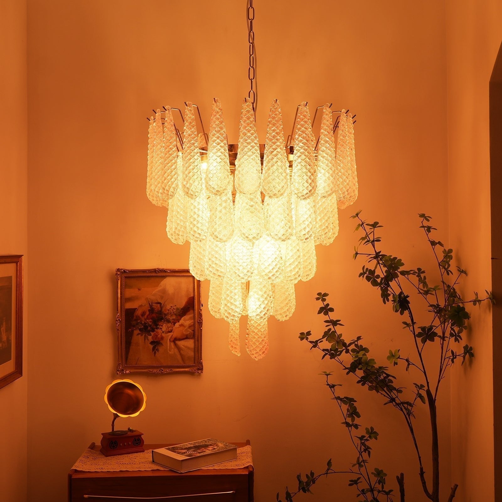 Aurora Chandelier Pink Dewdrop Cascading Romantic