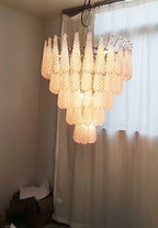 Aurora Chandelier Pink Droplet Murano Glass Diamond Pattern Waterfall