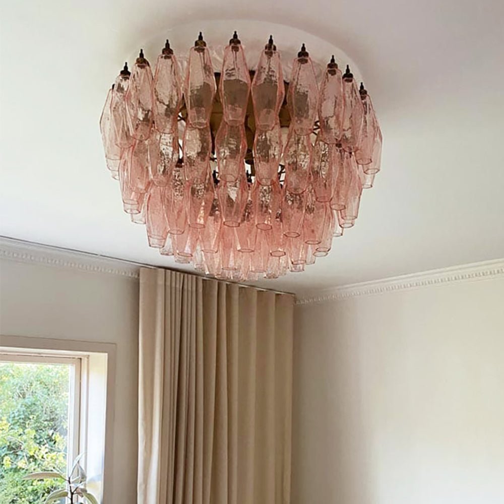 Aurora Ceiling Lamp Pink Rhombus Glass Layered Vintage Elegance