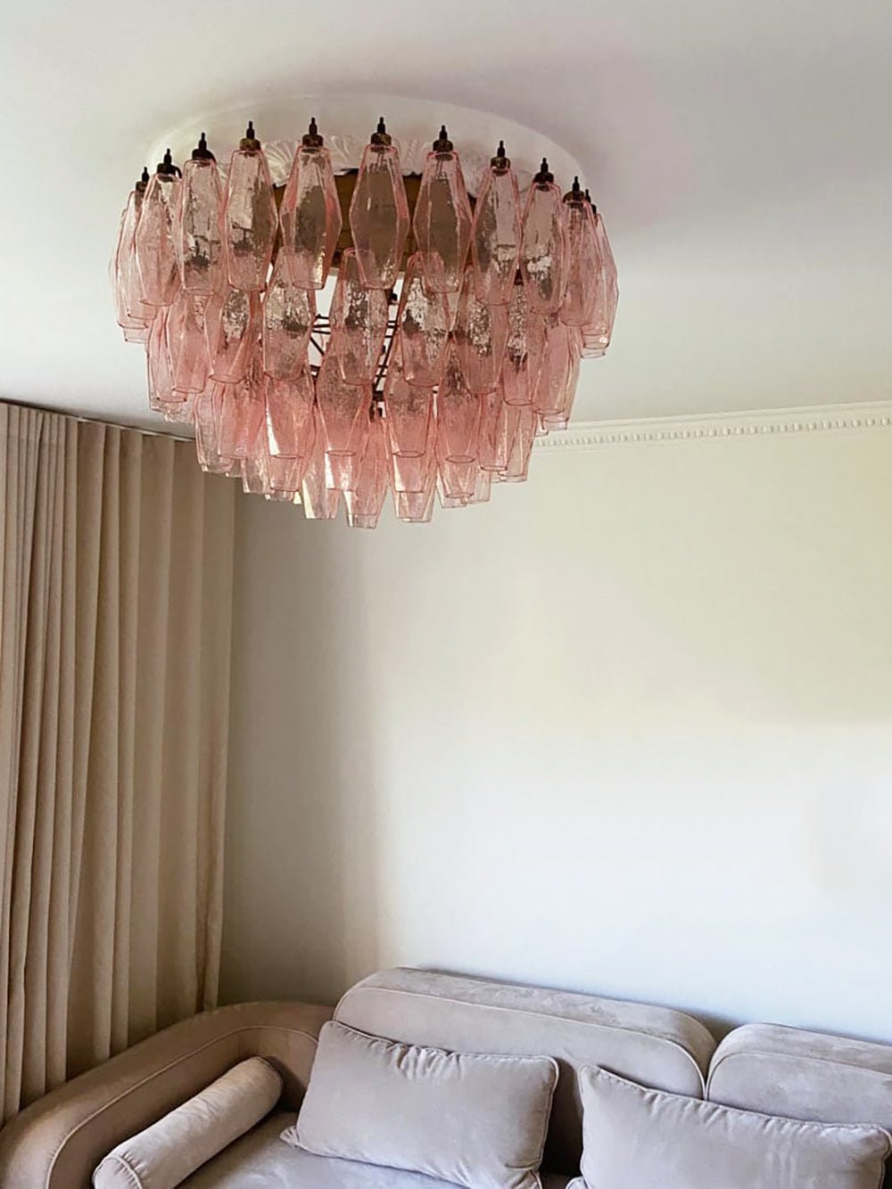 Aurora Ceiling Lamp Pink Rhombus Glass Layered Vintage Elegance
