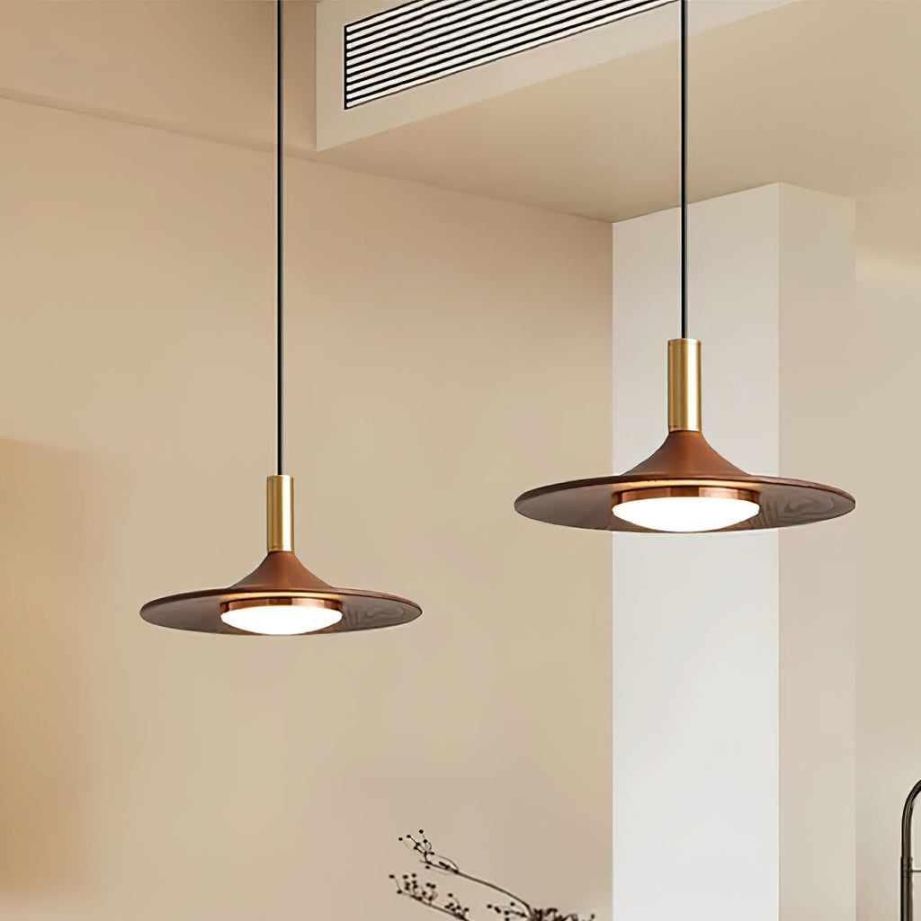 Pend­­ant Lamp Wood-Grain Disc LED Acrylic Midcentury