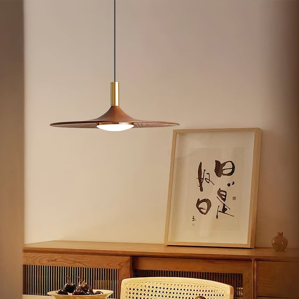 Pend­­ant Lamp Wood-Grain Disc LED Acrylic Midcentury