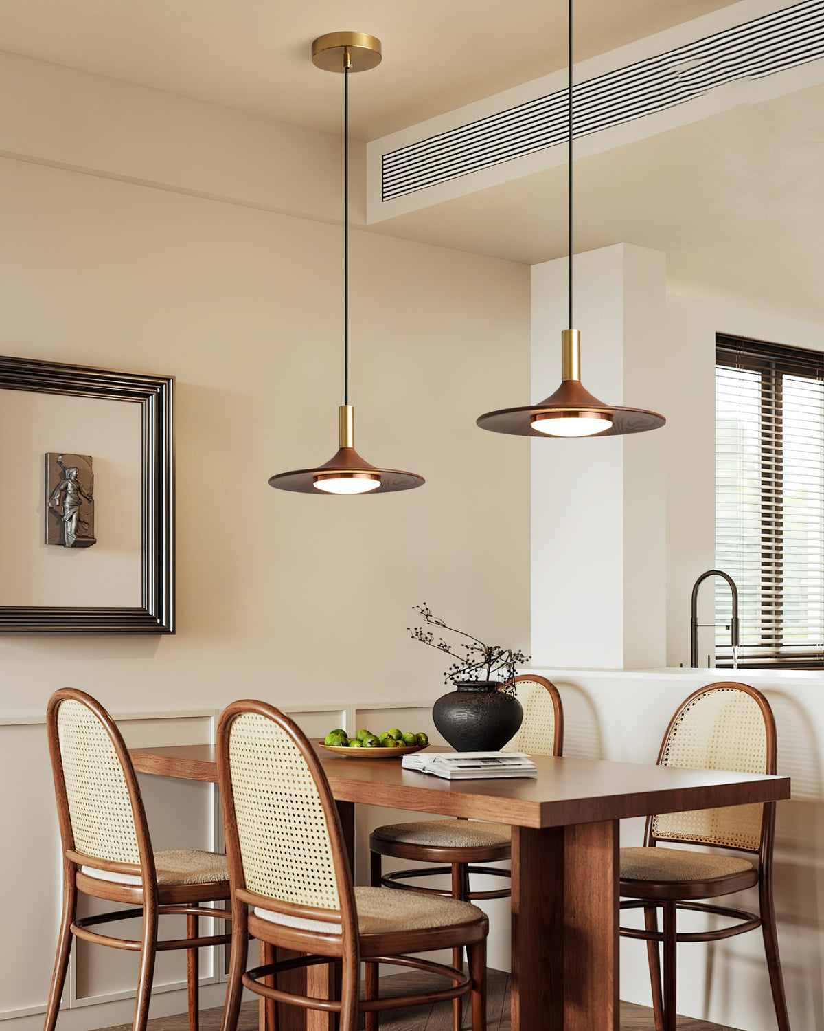 Pend­­ant Lamp Wood-Grain Disc LED Acrylic Midcentury
