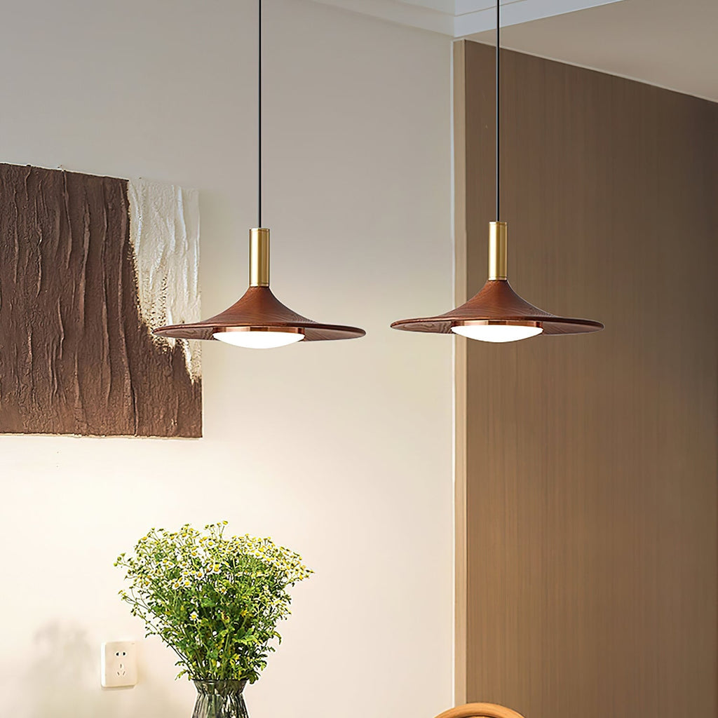 Pend­­ant Lamp Wood-Grain Disc LED Acrylic Midcentury
