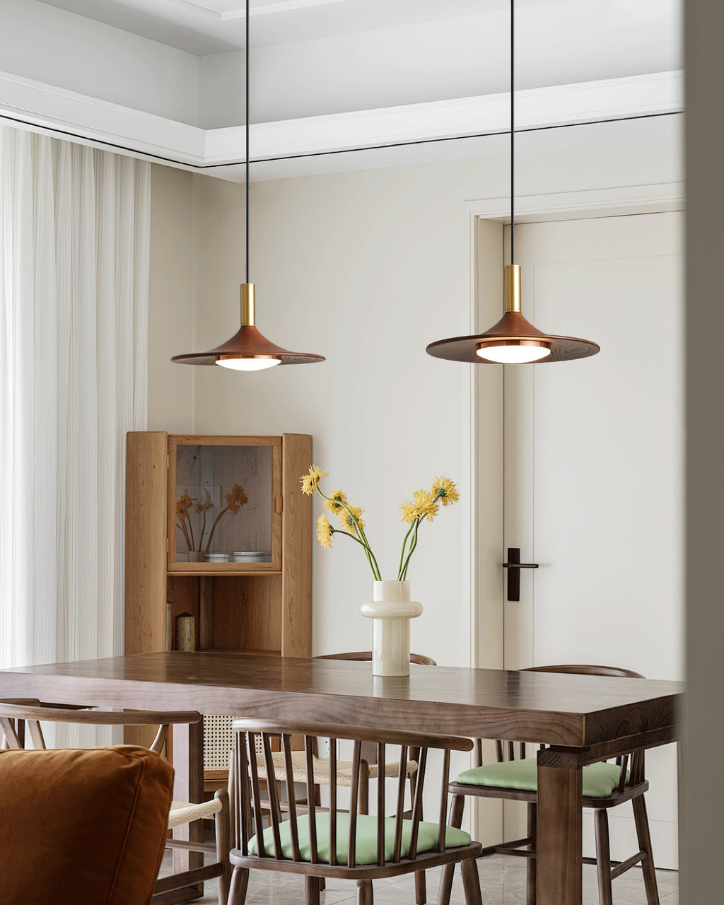 Pend­­ant Lamp Wood-Grain Disc LED Acrylic Midcentury