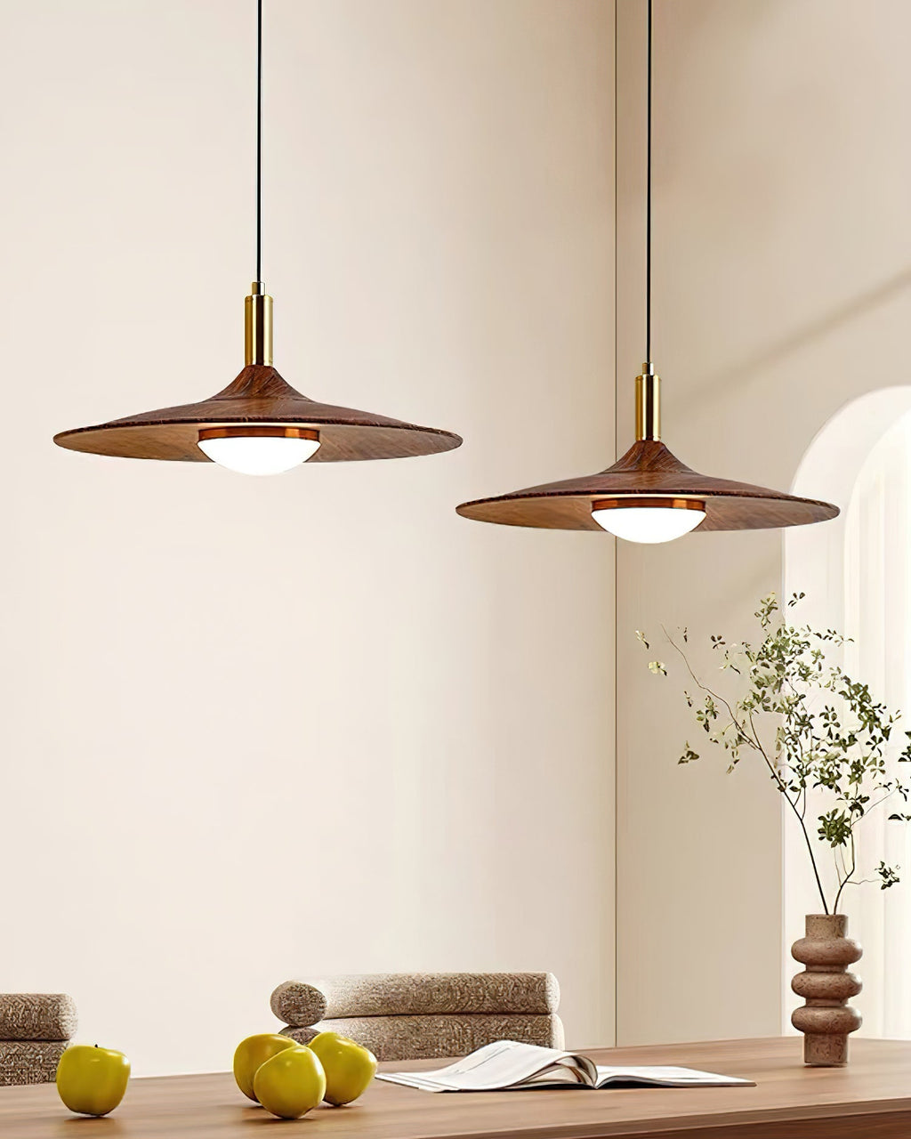 Pend­­ant Lamp Wood-Grain Disc LED Acrylic Midcentury