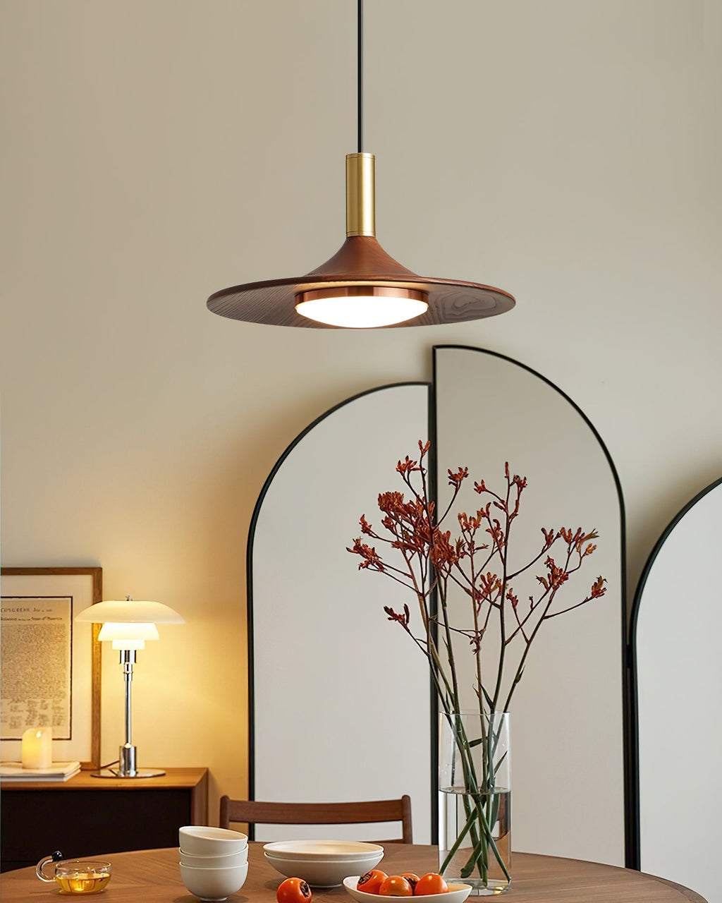 Pend­­ant Lamp Wood-Grain Disc LED Acrylic Midcentury