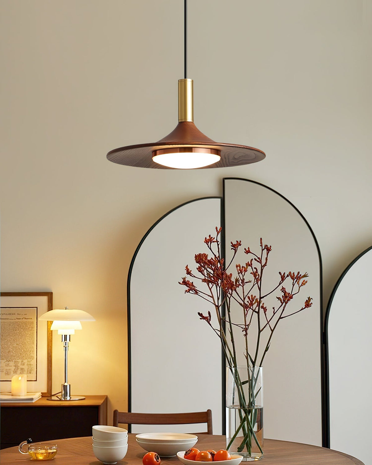 Pend­­ant Lamp Wood-Grain Disc LED Acrylic Midcentury
