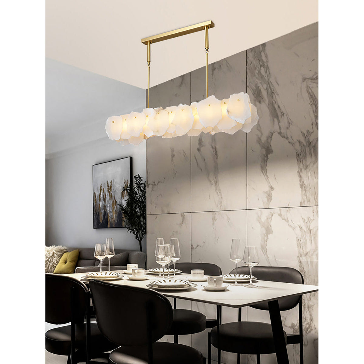 Catala Modern Minimalist Brass Alabaster Chandelier