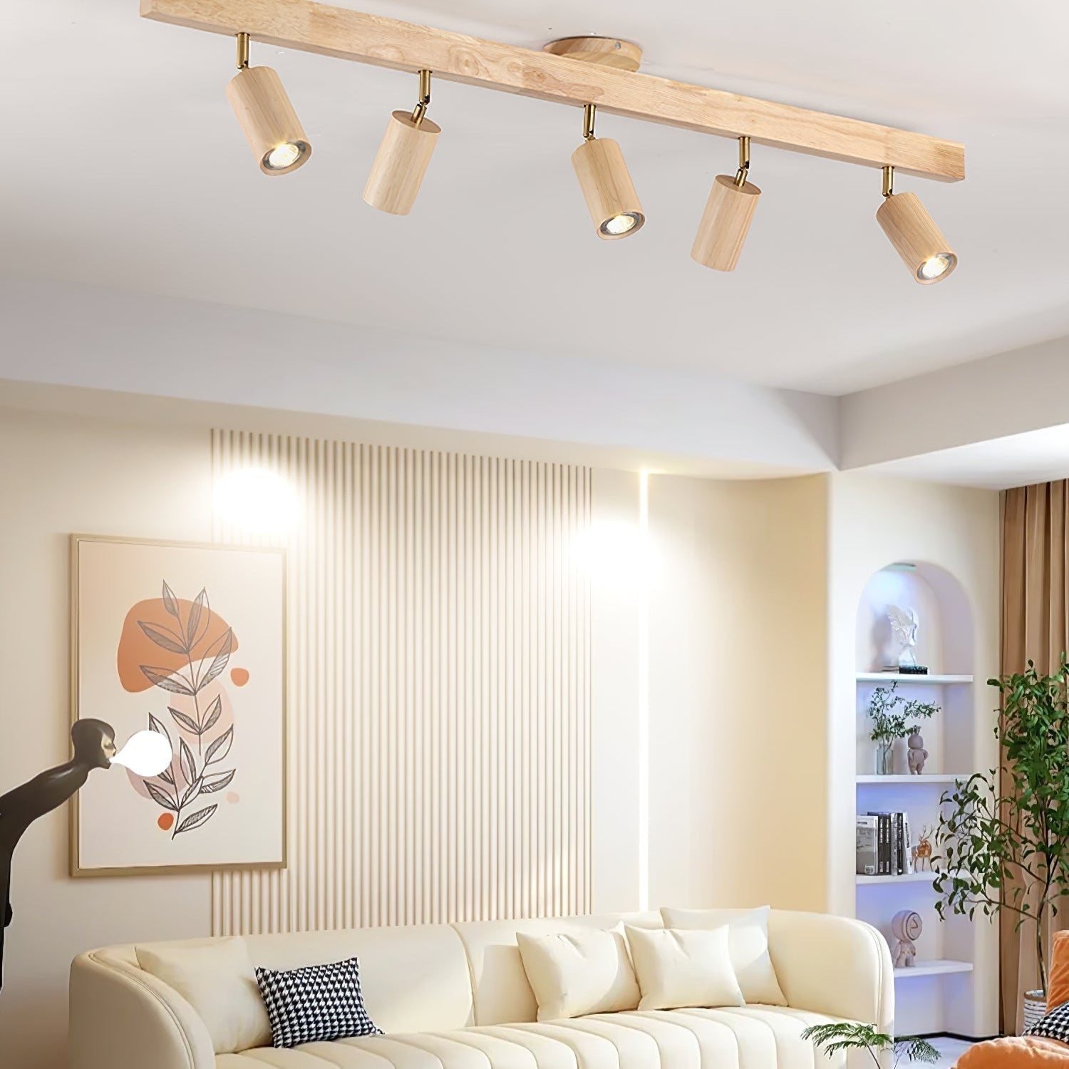 Solara Ceiling Lamp Natural Wood Beam with Spotlight - image 4