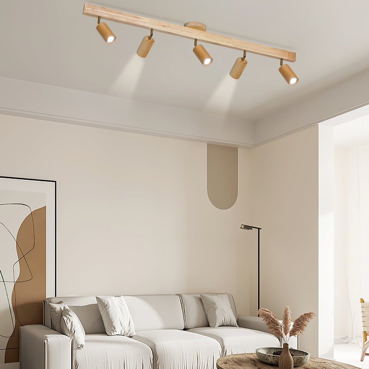 Solara Ceiling Lamp Natural Wood Beam with Spotlight - image 2