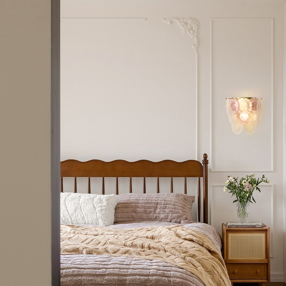 Nenufar Wall Lamp Pink And Gold Glass For Bedroom Ambiance