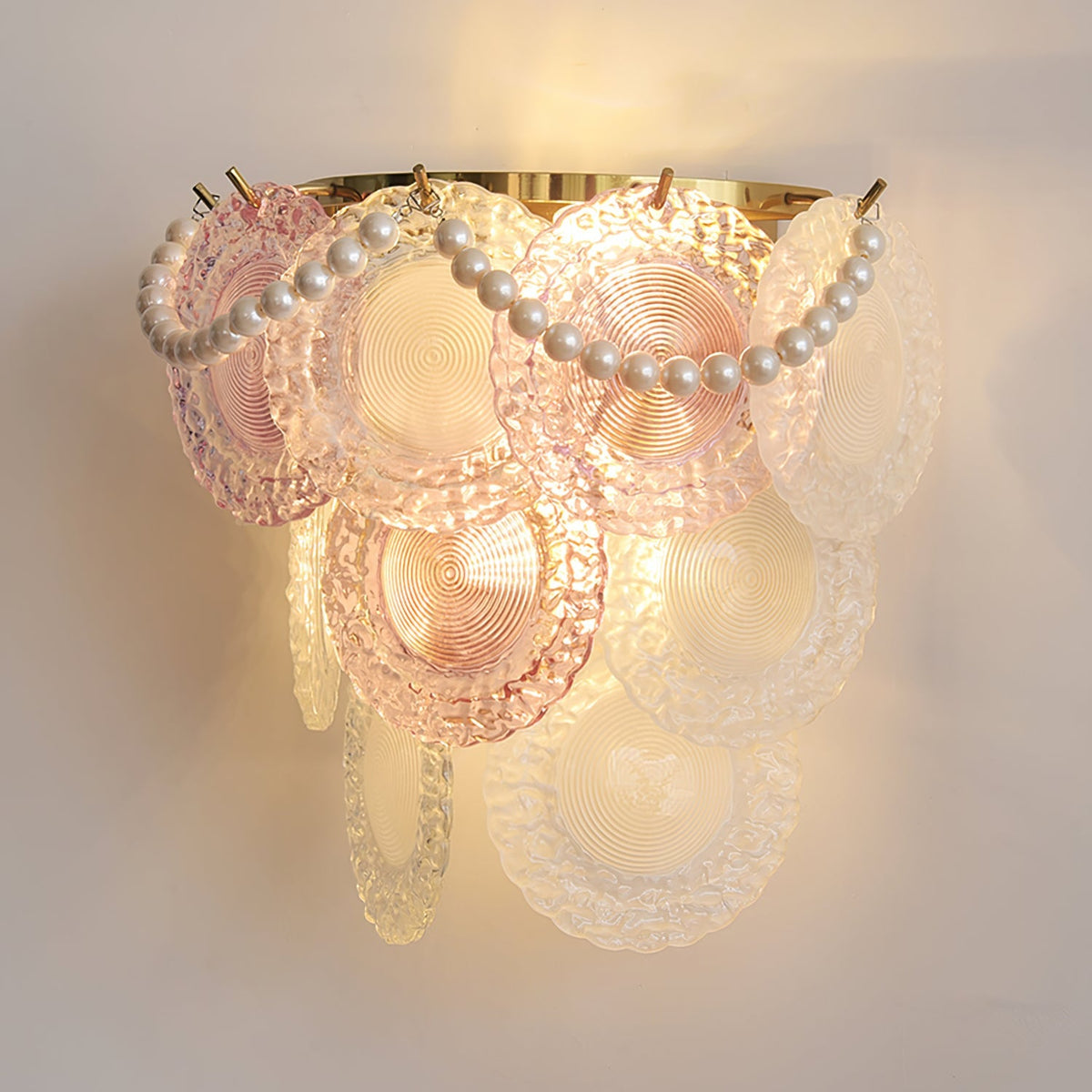 Nenufar Wall Lamp Pink And Gold Glass For Bedroom Ambiance