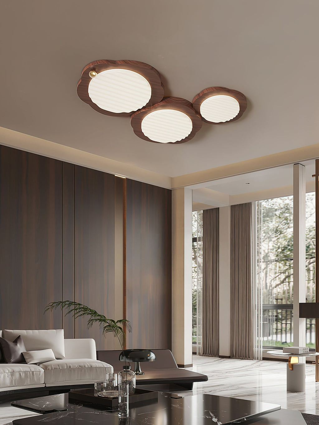Niseko Ceiling Lamp Wood Finish With Cloud-Like