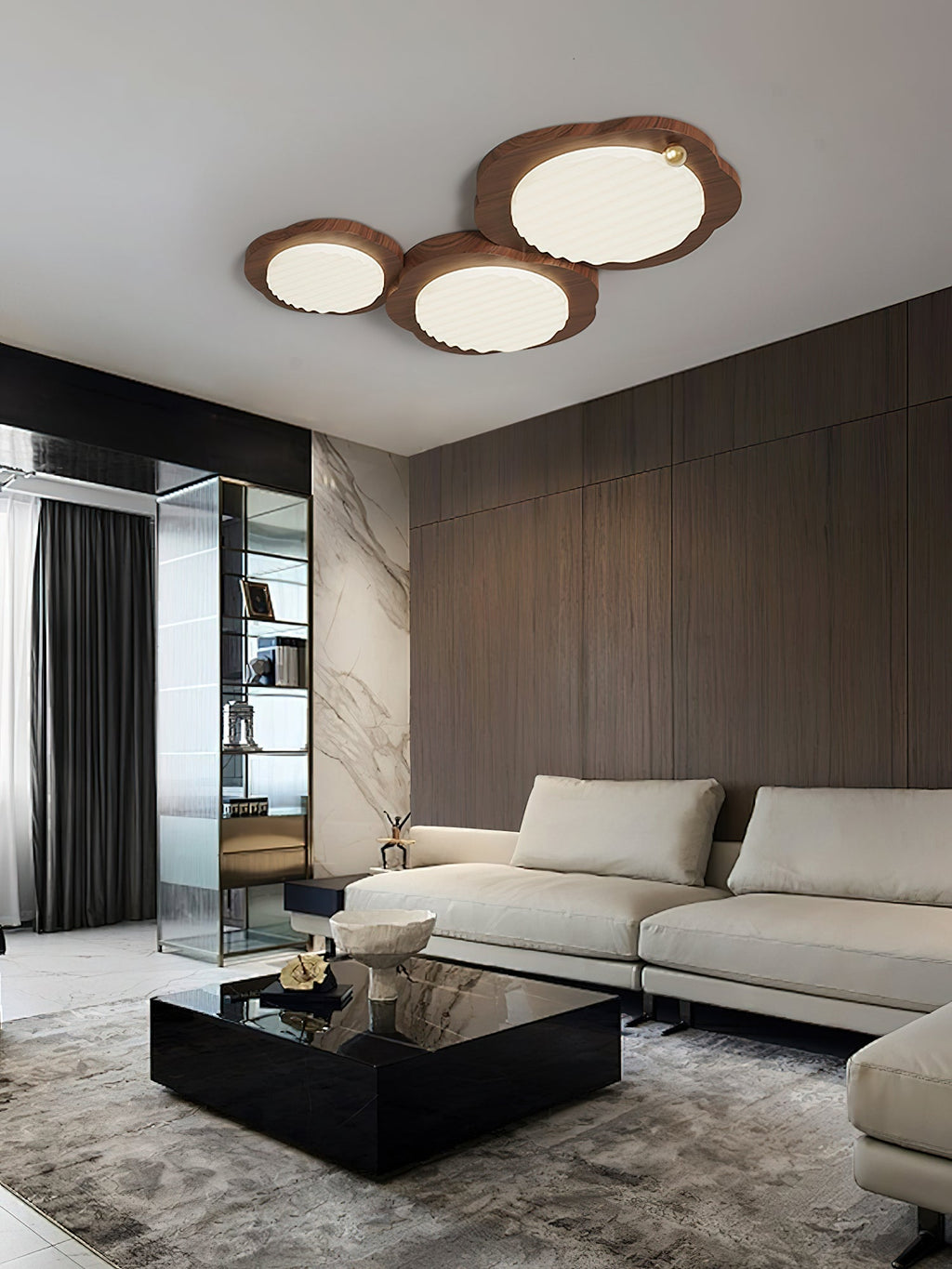 Niseko Ceiling Lamp Wood Finish With Cloud-Like