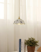 Pendant Lamp Ceramic Petal Shade Hand Painted Butterflies Vintage Charm
