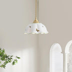 Pendant Lamp Ceramic Petal Shade Hand Painted Butterflies Vintage Charm