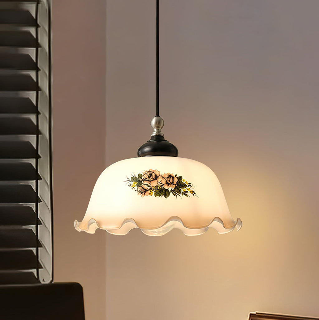 Belvia Vintage Floral Glass Pendant Light