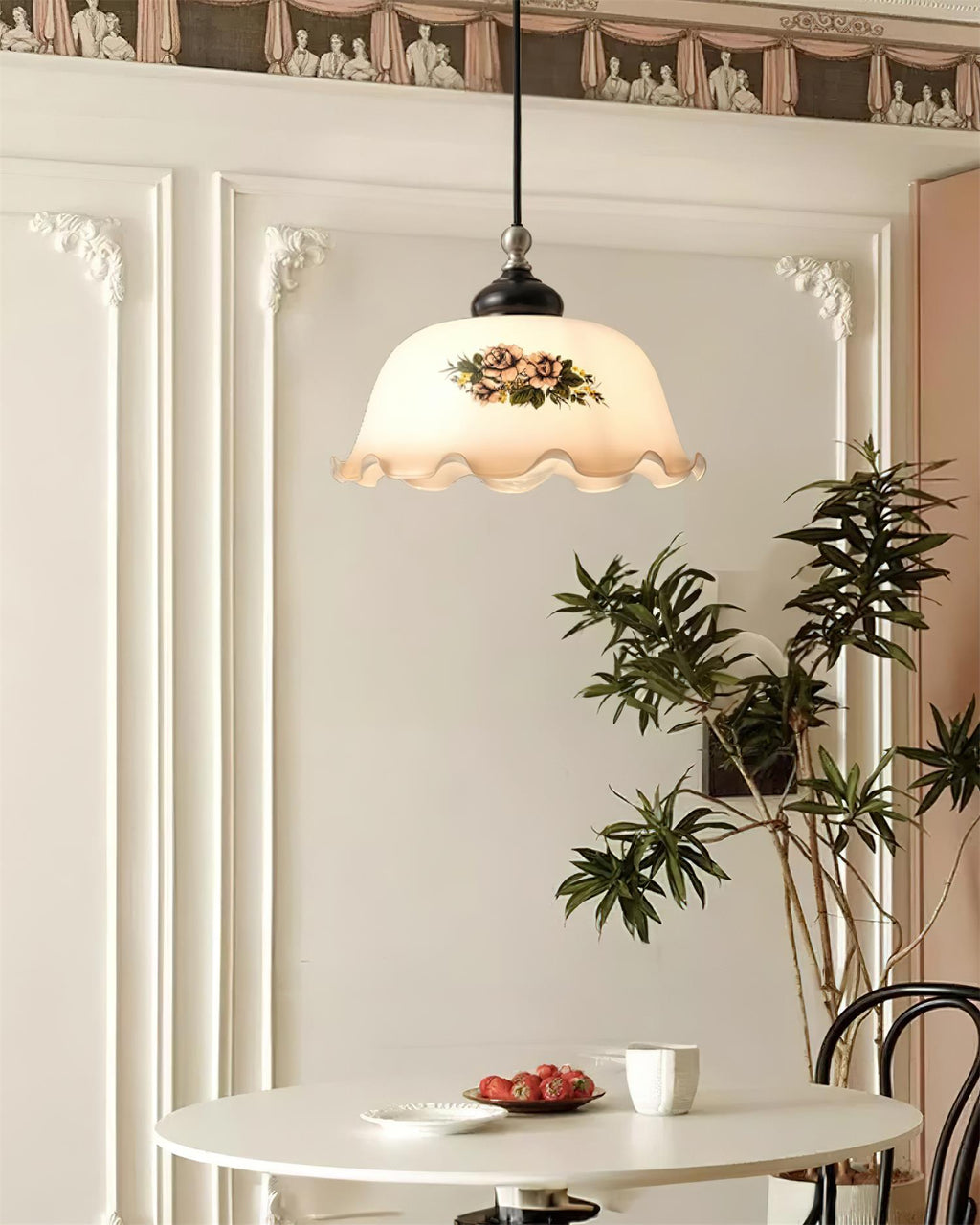 Belvia Vintage Floral Glass Pendant Light