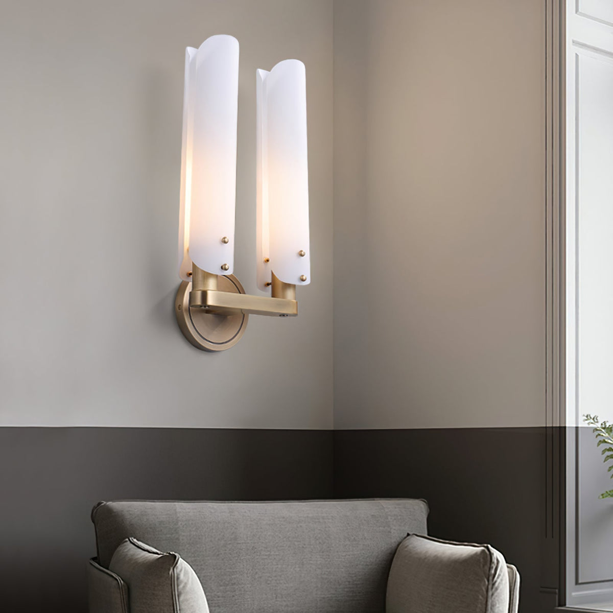 Norwalk Wall Lamp Brass Base With Dual Glass Shades For Hallways