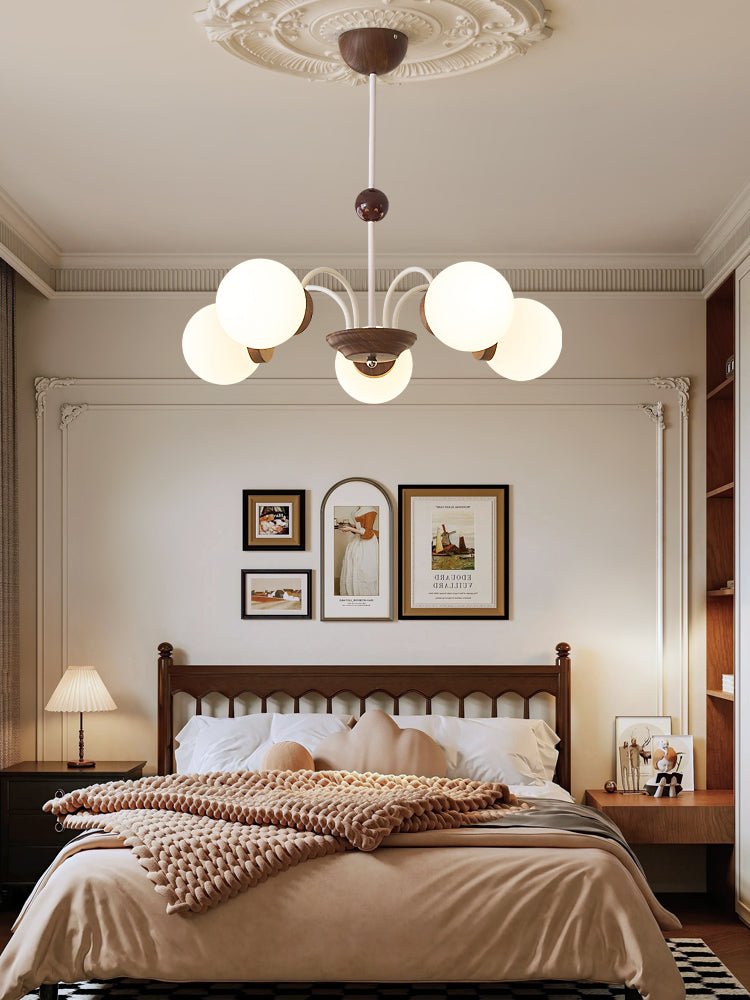 Lustra Chandelier Wood Glass Contemporary Curved