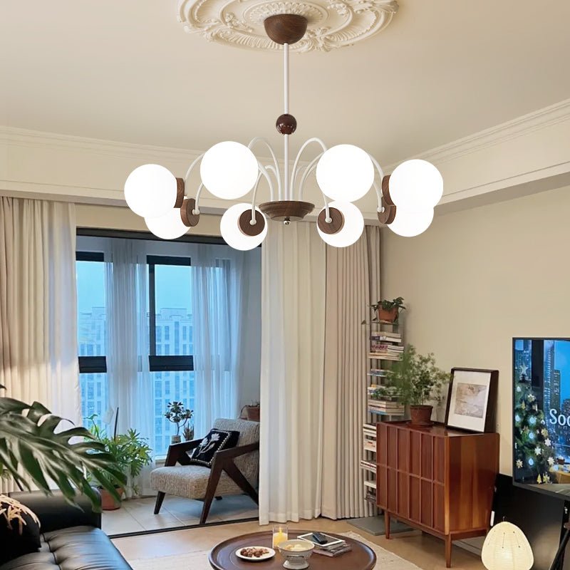 Lustra Chandelier Wood Glass Contemporary Curved