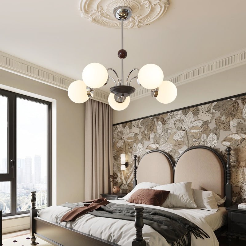 Lustra Chandelier Wood Glass Contemporary Curved