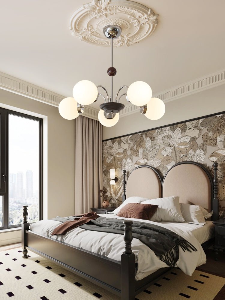 Lustra Chandelier Wood Glass Contemporary Curved