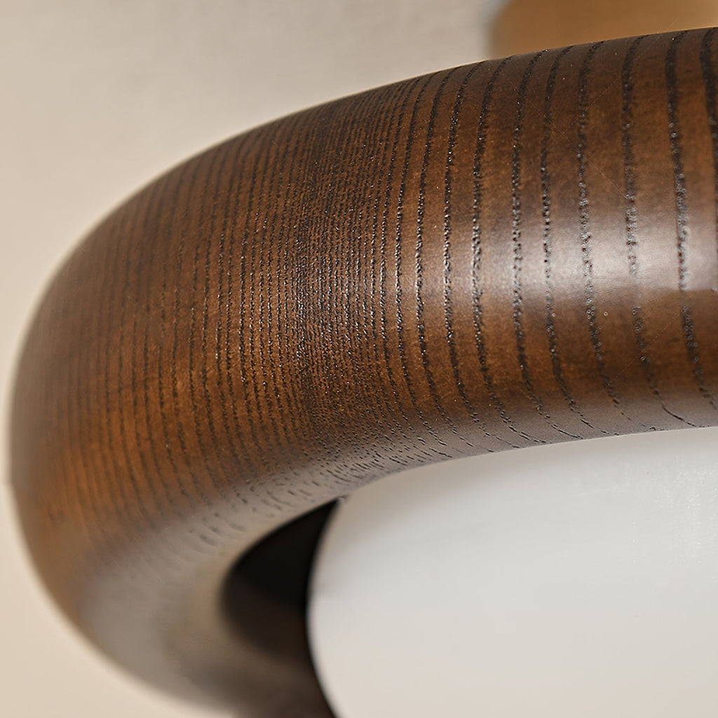 Novi Ceiling Lamp Wooden Ring With Frosted Globe