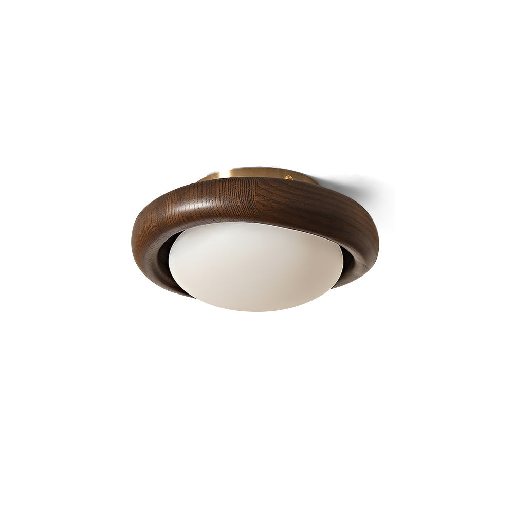 Novi Ceiling Lamp Wooden Ring With Frosted Globe