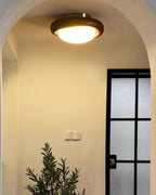 Novi Ceiling Lamp Wooden Ring With Frosted Globe