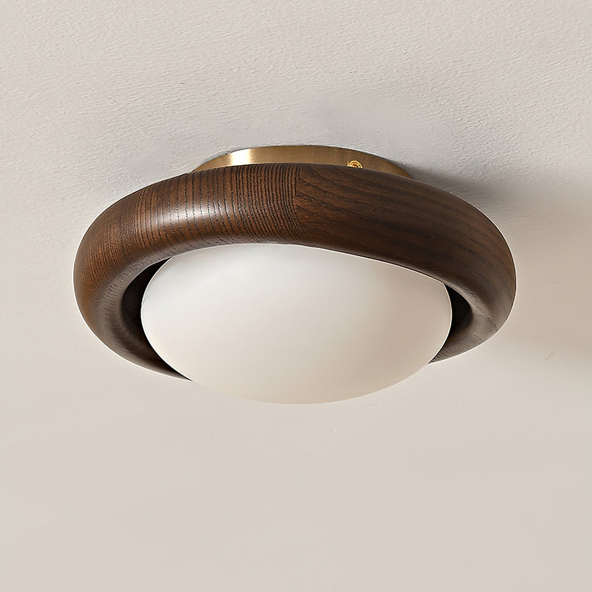 Novi Ceiling Lamp Wooden Ring With Frosted Globe