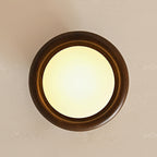 Novi Ceiling Lamp Wooden Ring With Frosted Globe